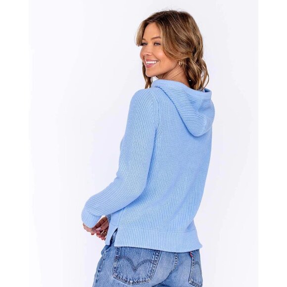Pura Cashmere supima Cotton Fisherman Hoodie sweater full zip size XL lt blue - Picture 8 of 8